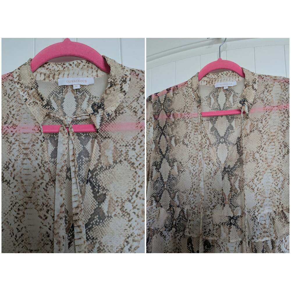 Olivaceous Tie Neck Snake Print Dress Womens M Flare Ruffle Sleeve Wedding Guest - Picture 5 of 8